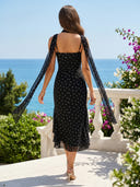 Polka Dot Chiffon Spaghetti Straps Mermaid Tea Length Cocktail Dresses