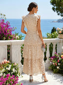Tiered Tulle Cap Sleeves V Neck A Line Tea Length Cocktail Dresses