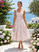 Chiffon Floral Sweetheart Spaghetti Straps A Line Tea Length Cocktail Dresses