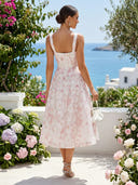 Chiffon Floral Sweetheart Spaghetti Straps A Line Tea Length Cocktail Dresses
