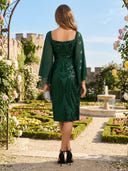 Sequin Long Sleeves Mermaid Tea Length Cocktail Dresses