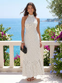 Dot Pattern A Line Halter Sleeveless Long Cocktail Dresses