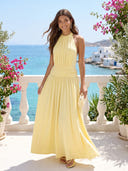 Chiffon A Line Halter Long Cocktail Dresses with Pleated