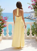 Chiffon A Line Halter Long Cocktail Dresses with Pleated