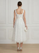 Tulle A Line Square Neck Spaghetti Straps Midi Cocktail Dresses with Bow