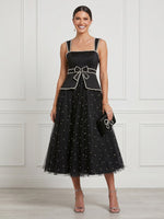 Tulle A Line Square Neck Spaghetti Straps Midi Cocktail Dresses with Beadings