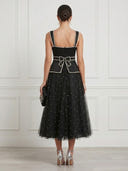 Tulle A Line Square Neck Spaghetti Straps Midi Cocktail Dresses with Beadings