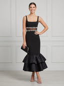 Satin Mermaid Square Neck Spaghetti Straps Midi Cocktail Dresses with Beadings