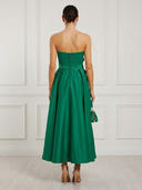 Satin A Line Strapless Sleeveless Midi Cocktail Dresses with 3D Flower