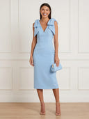 Satin Mermaid V Neck Sleeveless Midi Cocktail Dresses with Bows