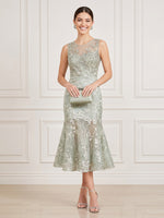 Lace Mermaid Sleeveless Midi Cocktail Dresses with Beadings