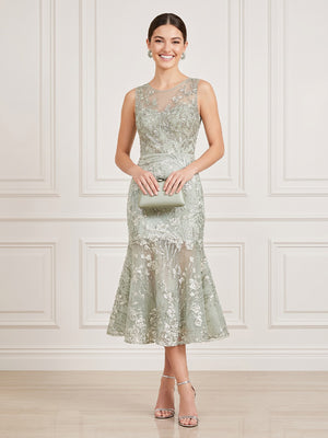 Lace Mermaid Sleeveless Midi Cocktail Dresses with Beadings