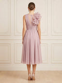 Chiffon A Line V Neck Sleeveless Midi Cocktail Dresses with Pleated