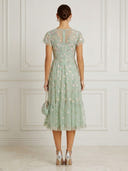 Tulle A Line V Neck Short Sleeves Midi Cocktail Dresses with Embroidery