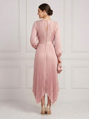 Satin A Line Long Sleeves Midi Cocktail Dresses with Pleats