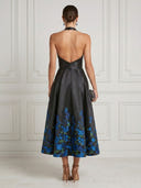 Satin A Line V Neck Sleeveless Midi Cocktail Dresses with Pockets