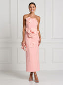 Satin Mermaid Strapless Sleeveless Midi Cocktail Dresses with 3D Flower