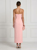 Satin Mermaid Strapless Sleeveless Midi Cocktail Dresses with 3D Flower