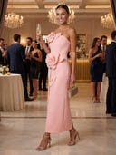 Satin Mermaid Strapless Sleeveless Midi Cocktail Dresses with 3D Flower