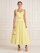 Satin A Line Sweetheart Spaghetti Straps Midi Cocktail Dresses with Empire Waist