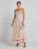 Tulle A Line Square Neck Spaghetti Straps Midi Cocktail Dresses with Embroidery