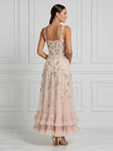 Tulle A Line Square Neck Spaghetti Straps Midi Cocktail Dresses with Embroidery