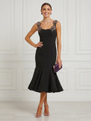 Satin Mermaid Spaghetti Straps Midi Cocktail Dresses with 3D Flower