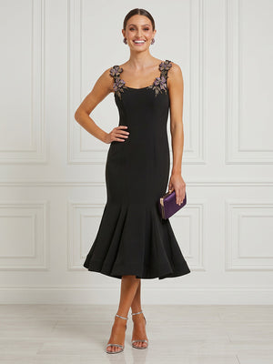 Satin Mermaid Spaghetti Straps Midi Cocktail Dresses with 3D Flower