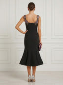Satin Mermaid Spaghetti Straps Midi Cocktail Dresses with 3D Flower