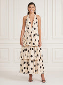 Satin A Line Halter Sleeveless Midi Cocktail Dresses with Tiered