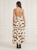 Satin A Line Halter Sleeveless Midi Cocktail Dresses with Tiered