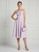 Satin A Line Strapless Sleeveless Midi Cocktail Dresses with 3D Flower