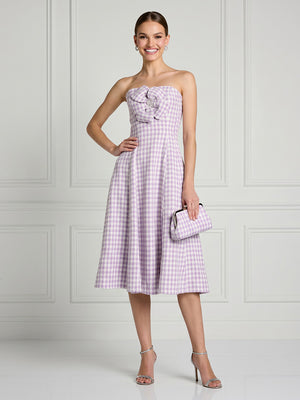 Satin A Line Strapless Sleeveless Midi Cocktail Dresses with 3D Flower
