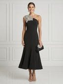 Satin Mermaid One Shoulder Sleeveless Midi Cocktail Dresses