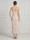 Sequin Mermaid Square Neck Sleeveless Midi Cocktail Dresses with Beads