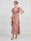 Tulle A Line V Neck Short Sleeves Ankle Length Cocktail Dresses