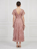 Tulle A Line V Neck Short Sleeves Ankle Length Cocktail Dresses