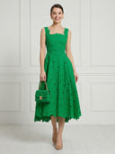 A Line Jacquard Square Neck Sleeveless Midi Length Cocktail Dresses