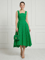 A Line Jacquard Square Neck Sleeveless Midi Length Cocktail Dresses