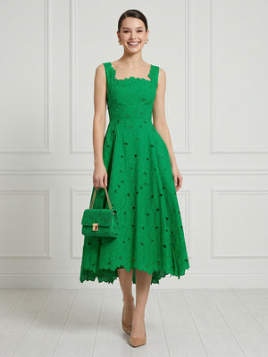 A Line Jacquard Square Neck Sleeveless Midi Length Cocktail Dresses