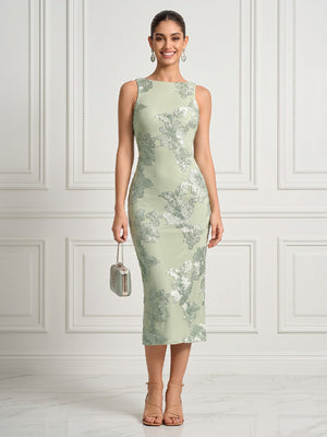 Mermaid Boat Neck Sleeveless Midi Length Cocktail Dresses