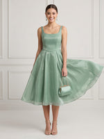 A Line Square Neck Sleeveless Midi Length Cocktail Dresses