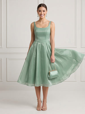 A Line Square Neck Sleeveless Midi Length Cocktail Dresses