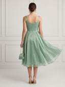 A Line Square Neck Sleeveless Midi Length Cocktail Dresses