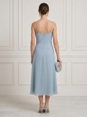 A Line Square Neck Sleeveless Midi Length Cocktail Dresses with Beads