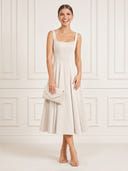 A Line Square Neck Sleeveless Midi Length Cocktail Dresses