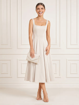 A Line Square Neck Sleeveless Midi Length Cocktail Dresses