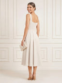 A Line Square Neck Sleeveless Midi Length Cocktail Dresses