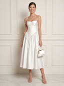 Satin A Line Sweetheart Sleeveless Midi Length Cocktail Dresses