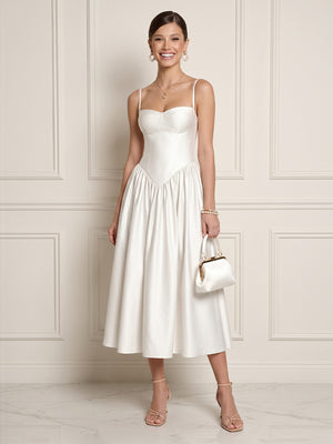Satin A Line Sweetheart Sleeveless Midi Length Cocktail Dresses